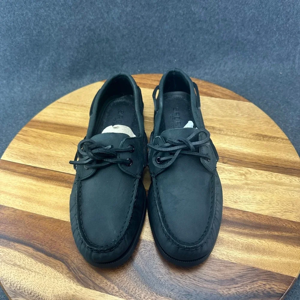 Sperry Top-Sider Shoes Mens Black A/O 2 Eye Leather Boat Derby Size 7.5